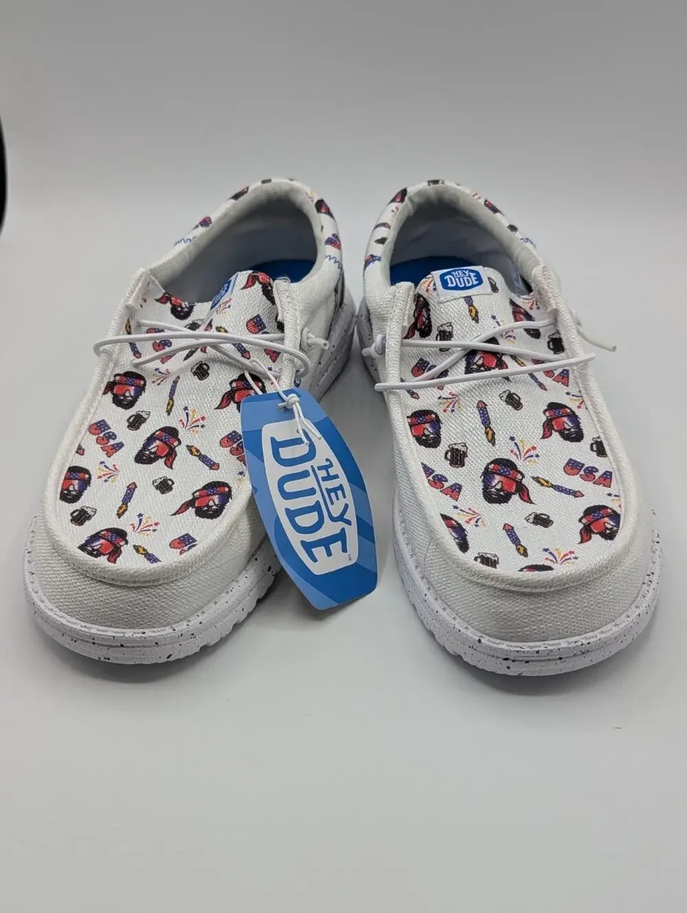Hey Dude Wally Funk Americana Mens Size 10 USA Party Shoes Slip On July 4 NWT